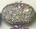Pochette de soirée élégante en strass violets avec motifs de feuilles et fleurs - Argent AB