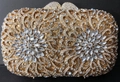 Golden hollow evening clutch bag with sparkling crystals and luxury floral rhinestone patterns - Gold