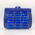 Detail of dark blue evening clutch bag with rectangular crystals and rhinestone lock - Sapphire Blue