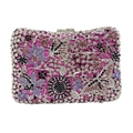 Luxuriöse Abendtasche mit hohlen Blumen und rosa Kristall-Schmetterlingen auf weißem Grund - Lila