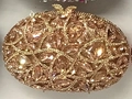 Pochette de soirée dorée champagne avec strass marquise et motifs de feuilles - Bleu foncé