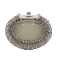 Silver rhinestone oval clutch bag with large opal stone and crystal frame detail - Silver
