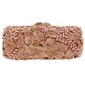 Detailopname van avondclutch met bloemen van strass-steentjes en champagne goudkleurig metaal - Champagne