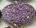 Pochette de soirée en cristal violet avec coque rigide ovale et strass - Violet