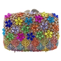 Detail of evening clutch bag with multicolored rhinestones in lilac floral pattern - Gold Multicolor