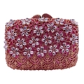 Detail of pink crystal floral clutch bag with golden filigree metalwork and luxury rhinestones - Pink
