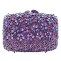 Detailed view of the sparkling floral crystal pattern and rhinestones on the luxury clutch - Violet