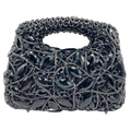 Elegante bolso de fiesta negro con pedrería brillante, asa hueca y cadena desmontable - Negro
