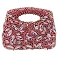 Bolso de noche rosa de lujo con pedrería brillante y asa hueca para fiestas - Rosa