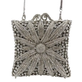 Vue détaillée du sac de soirée argenté à strass avec motif soleil et bandoulière - Argenté