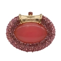 Pink rhinestone oval clutch bag with large cat-eye gem and elegant gold metal clasp - Pink