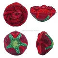 Sparkling red tomato-shaped crystal evening clutch bag with green rhinestone leaf detail - Tomato Shape Evening Bag / Red
