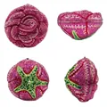 Pink and purple rose-shaped flower evening bag with sparkling crystal floral design - Rose Flower Shape Evening Bag / Rose Red