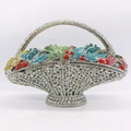 Detailed macro of crystal basket clutch with multi-colored floral rhinestone patterns - 8# Silver Multicolor