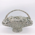 Macro shot of silver basket clutch showing intricate floral rhinestone and crystal details - 3# Silver