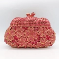 Elegante borsa da sera con strass rosa a quadrifoglio e chiusura in metallo lucido - Rosa Rosso