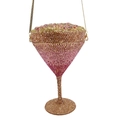 Cocktail glass shape evening clutch with pink gradient rhinestones and gold chain - Champagne Pink