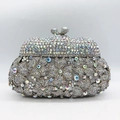Pochette di lusso in cristallo argento con motivo floreale di diamanti per feste serali - Argento