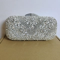 Dettaglio della borsa da sera con strass argentati e motivi floreali a cristallo - Bianco
