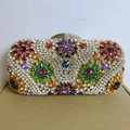 Elegante pochette da sera rettangolare decorata con cristalli floreali e strass colorati - Oro Multicolore