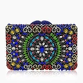 Macro detail of luxury evening clutch bag with multicolored crystals and metal filigree - Iridescent Black