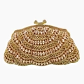 Pochette de soirée chic dorée champagne avec motifs ajourés en strass brillants - Bleu foncé