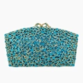 Elegante bolso de noche de strass azul cielo calado con cierre de mariposa dorado - Azul Lago