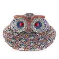 Colorful owl-shaped crystal evening clutch bag with multi-colored rhinestones and red eyes - Silver Multicolor