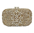 Elegant gold evening clutch purse with intricate floral rhinestone crystal patterns - Gold