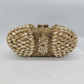 Elegante borsa da sera color champagne con strass a marquise e telaio in metallo - Giallo Cristallo