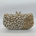 Clutch da sera dorata di lusso con intaglio floreale cavo e decorazioni in cristallo - Oro