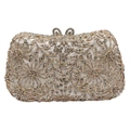 Bolso de noche lujo color champán calado con brillantes motivos florales de pedrería - Oro rosa