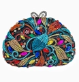 Peacock shaped crystal evening clutch bag with colorful rhinestones for women - Iridescent Black