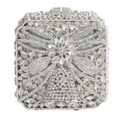 Pochette da sera argentata con cristalli scintillanti, strass e motivo floreale a campana - Argento