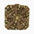 Golden rhinestone evening clutch bag with champagne floral pattern and square box design - Gold