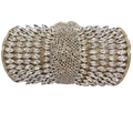 Luxurious gold evening clutch bag with sparkling symmetric white crystals and rhinestones - Gold / White Zirconia