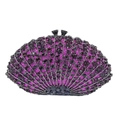 Elegant purple fan-shaped evening clutch bag with sparkling crystals for gala parties - Dark Purple