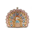 Elegant peacock evening clutch bag with colorful rhinestones and gold metal frame - Gold Multicolor