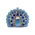 Detail of peacock luxury clutch with blue crystal rhinestones and metal closure - Silver Blue Multi-color