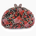 Luxurious evening clutch featuring red floral rhinestones and silver rabbit ear clasp - Mixed Red