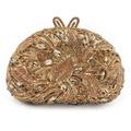Golden hollow crystal evening clutch with champagne rhinestones and bow clasp - Crystal Yellow