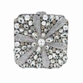 Silver square evening clutch bag featuring radiant flower rhinestone pattern and metal clasp - Silver