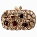 Elegante goldene Clutch mit bernsteinfarbenen Strasssteinen und Kristallverschluss - Kristallgelb
