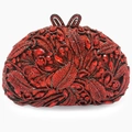Exquisite red hollow crystal clutch bag with floral rhinestone patterns for evening parties - Red