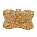 Luxurious gold evening clutch bag featuring intricate floral rhinestone pattern - Crystal Yellow
