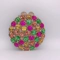 Détails de la pochette de soirée ronde ornée de strass colorés et cadre doré luxueux - Or Multicolore