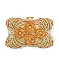Luxury gold evening clutch bag with orange rhinestone flowers and colorful crystal edges - Gold Orange Multi-color