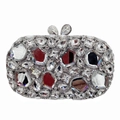 Elegante silberne Abend-Clutch mit ausgehöhlten Kristallen und Strasssteinen - Silber