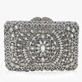 Silver rhinestone evening clutch bag with mandala crystal pattern on white background - Silver