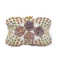 Elegant rhinestone evening bag with floral pattern and multi-colored crystals - White Violet Multicolor